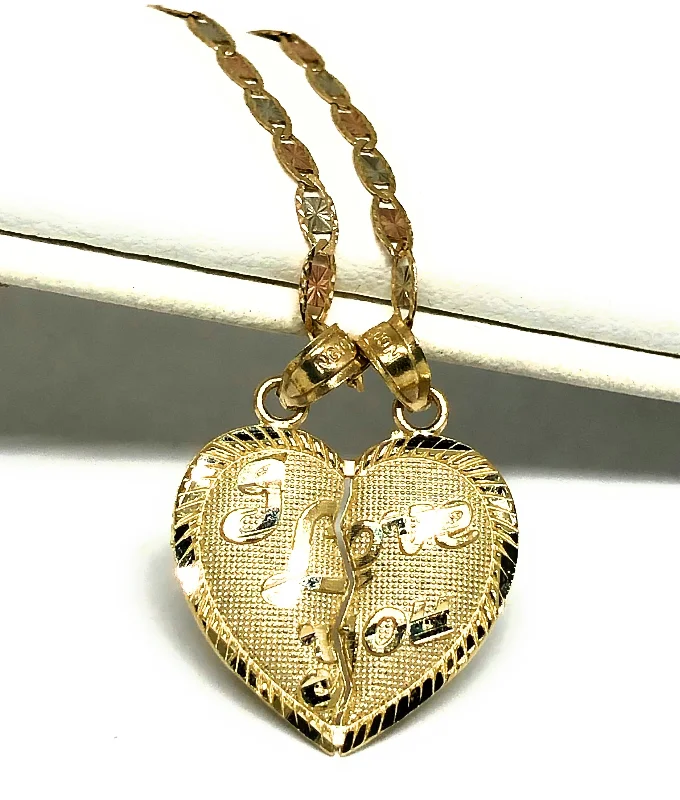 14k Solid Gold Yellow Gold “I LOVE YOU" Heart Split Pendant