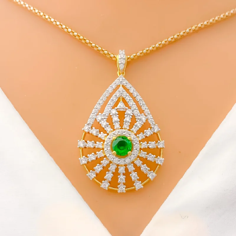 Unique Teardrop Diamond + 18K Gold Pendant Set