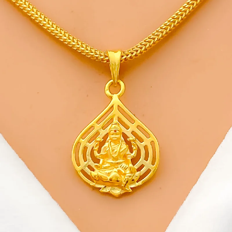 Special Leaf Adorned 22k Gold Lakshmi Pendant