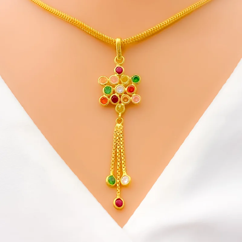 Decorative Dangling 22k Gold CZ Pendant Set