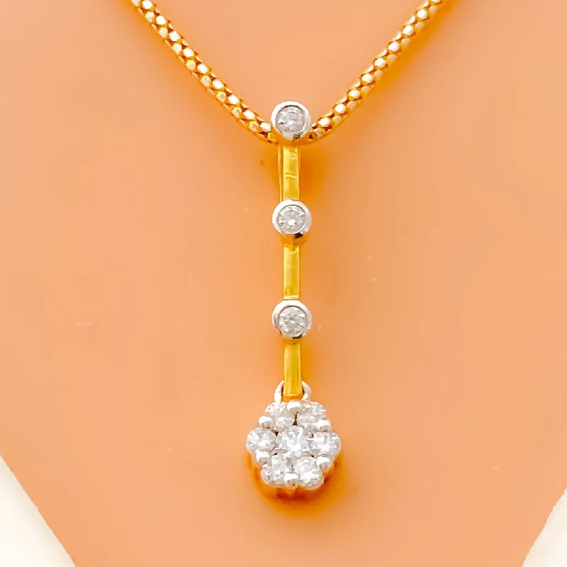 Chic Flower Drop Diamond 18k Gold Pendant Set