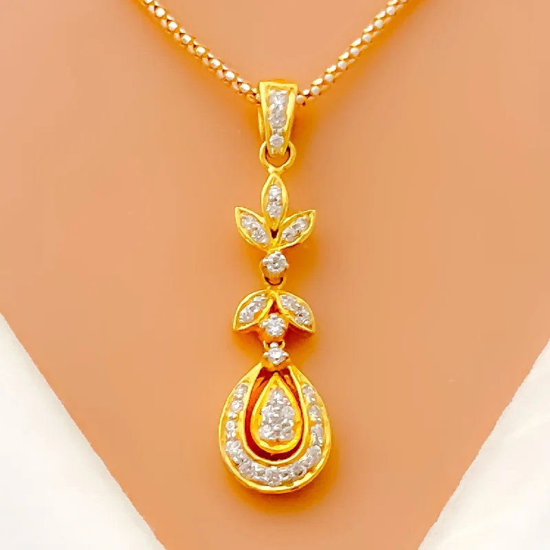 Classy Leaf Adorned Diamond + 18k Gold  Pendant Set