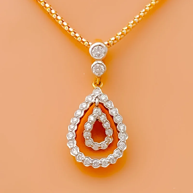 Dainty Open Drop Diamond 18k Gold Pendant Set