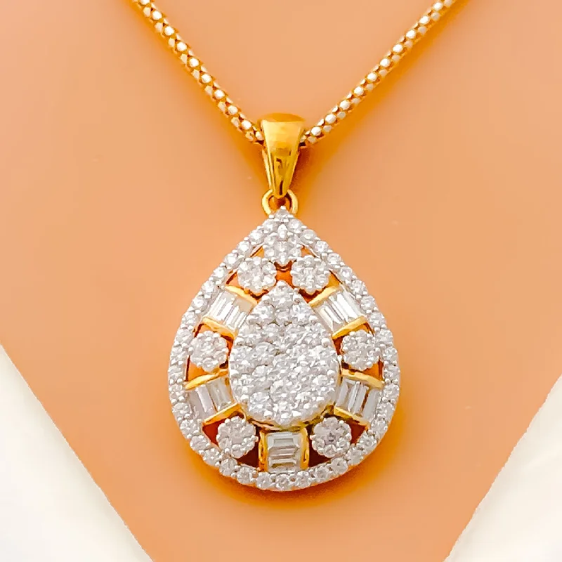 Elevated Drop Diamond 18k Gold Pendant Set