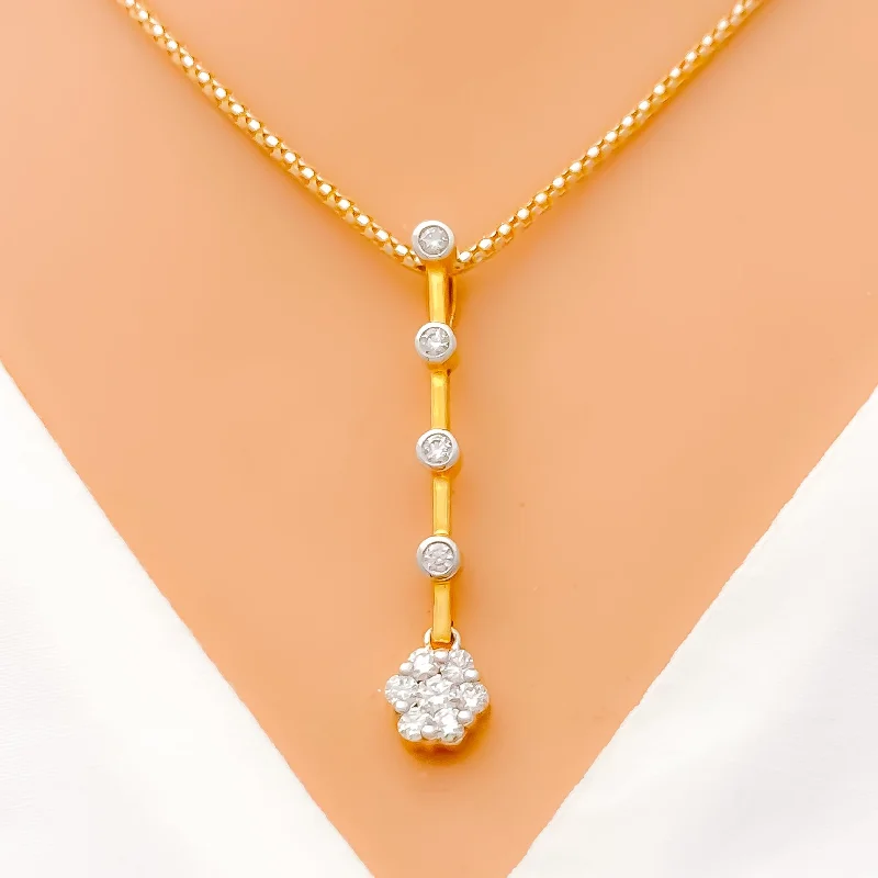 Sleek Long Diamond + 18k Gold Pendant Set