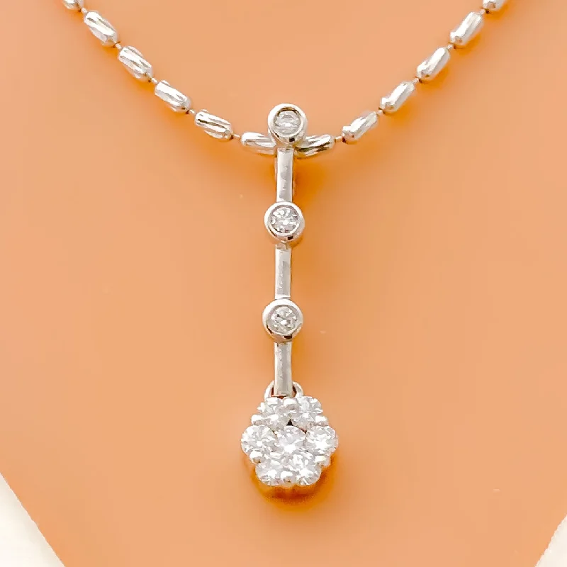 Sleek 18k White Gold + Diamond Pendant Set