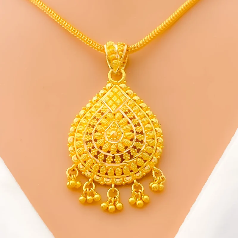 Festive Tasseled Drop 22k Gold Pendant Set