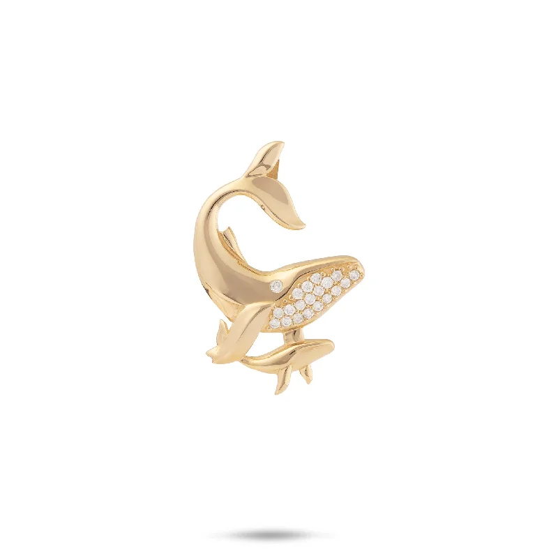 Ocean Dance Humpback Whale Mother & Baby Pendant in Gold with Diamonds - 24mm