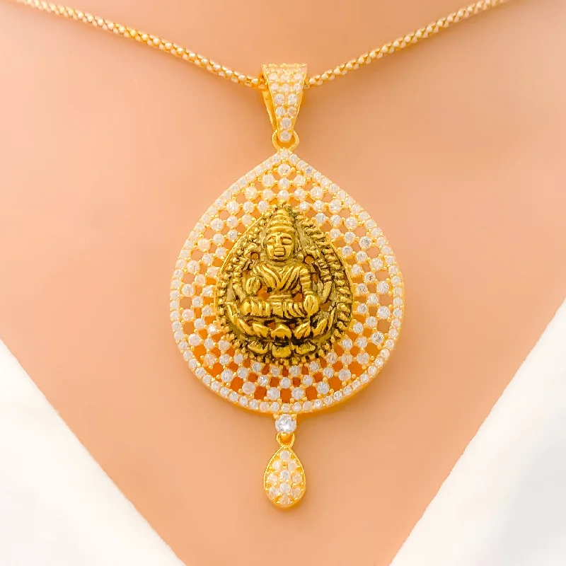 Impressive Lakshmi 22k Gold CZ Pendant Set