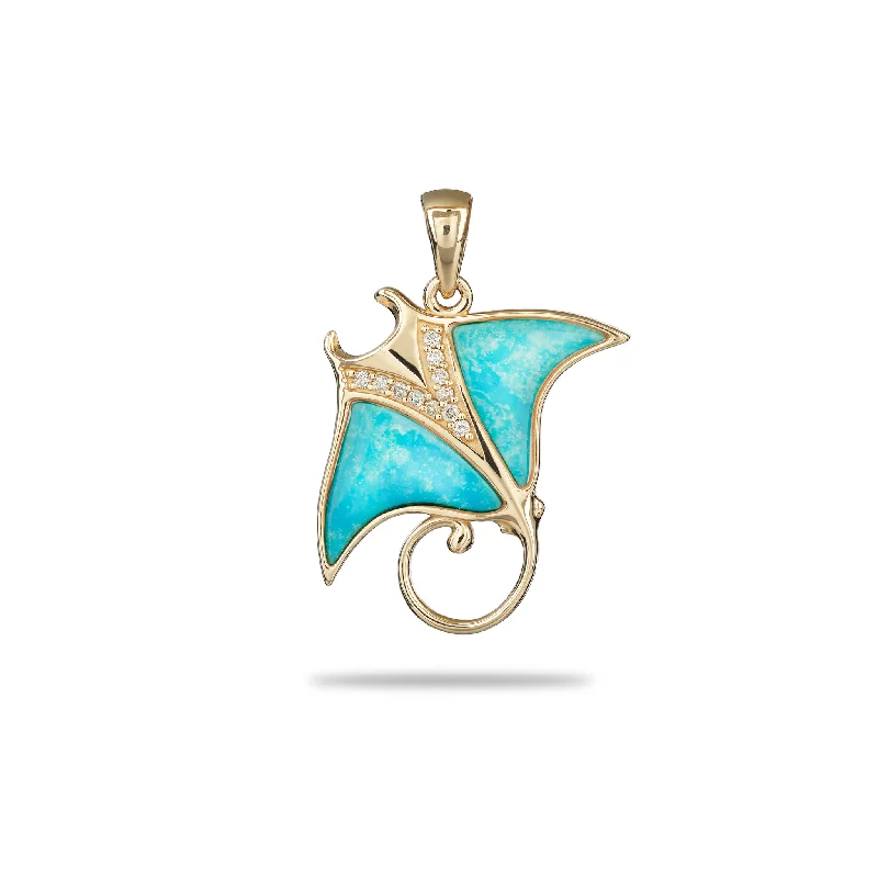 Sealife Manta Ray Turquoise Pendant in Gold with Diamonds - 21mm