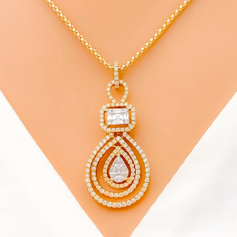 Mod Multi-Drop Diamond + 18k Gold Pendant Set