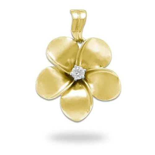 Plumeria Pendant in Gold with Diamond - 28mm