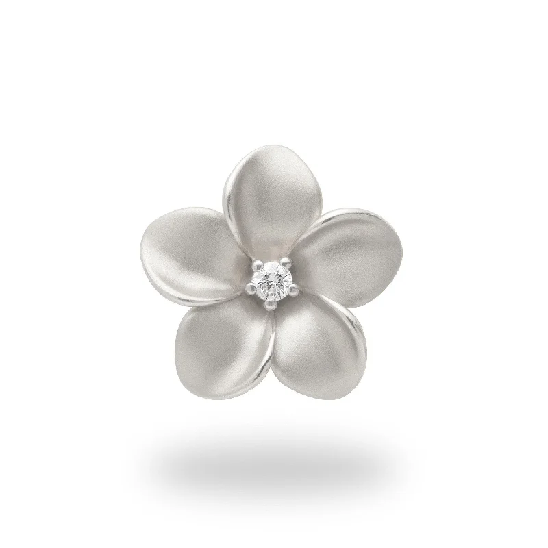 Plumeria Pendant in White Gold with Diamond - 20mm