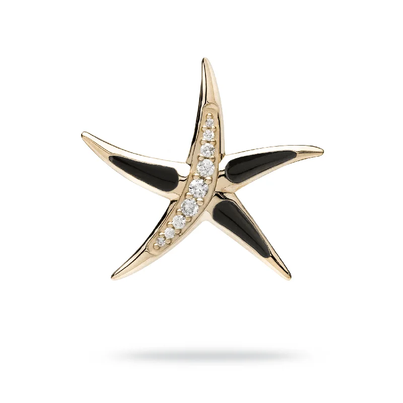 Sealife Starfish Black Coral Pendant in Gold with Diamonds - 23mm