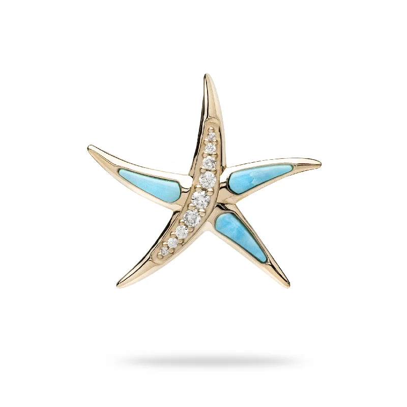 Sealife Starfish Turquoise Pendant in Gold with Diamonds - 23mm