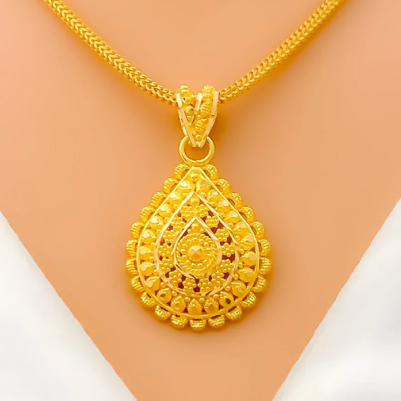 Timeless Paisley Accented Drop 22k Gold Pendant