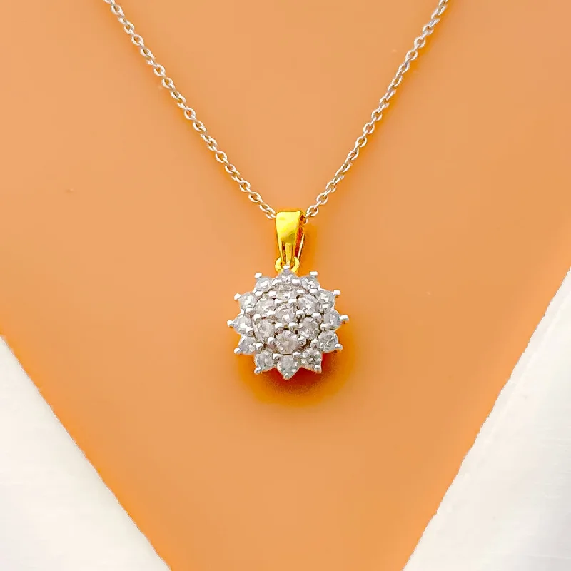 Upscale Sparkling Floral Diamond + 18k Gold Pendant Set