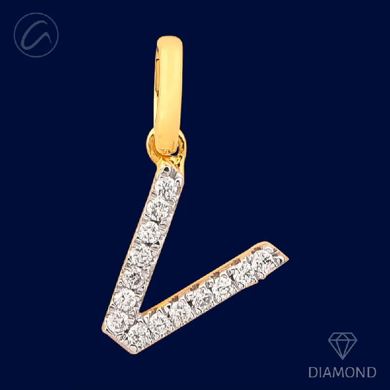 V Diamond Letter + 18k Gold Pendant