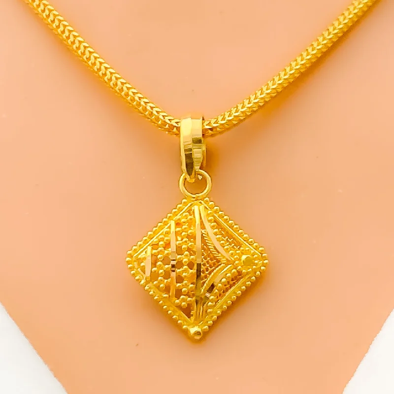 Versatile Square Mesh 22k Gold Pendant