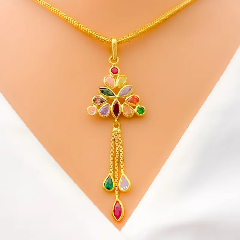 Vibrant Floral 22k Gold CZ Pendant Set