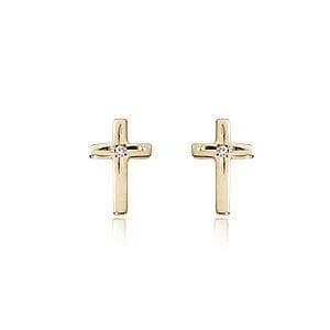 14K Yellow Gold Cross W/Diamond Earrings