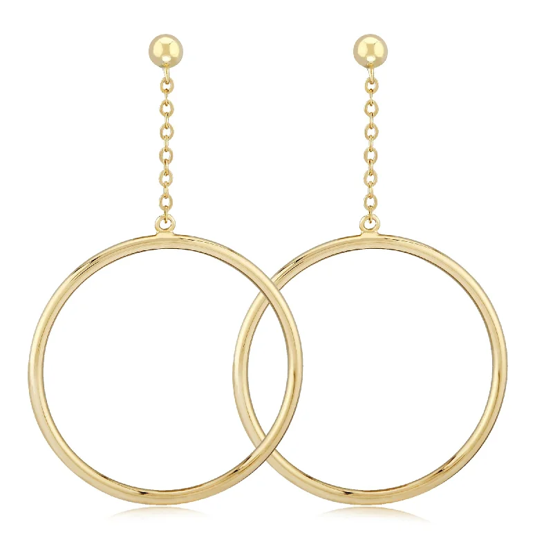 14KG 25mm Tube Hoop Drop W/4mm Ball Earrings