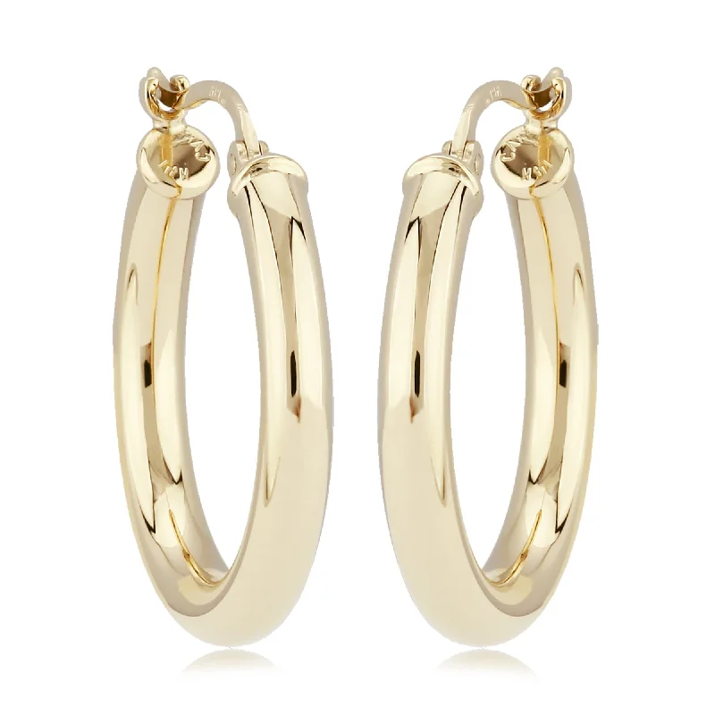 14K Yellow Gold 3X20mm S/D Hoop Earrings