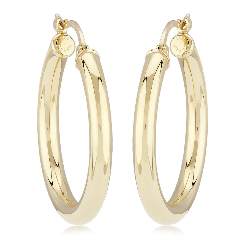 14K Yellow Gold 3X25mm S/D Hoop Earrings