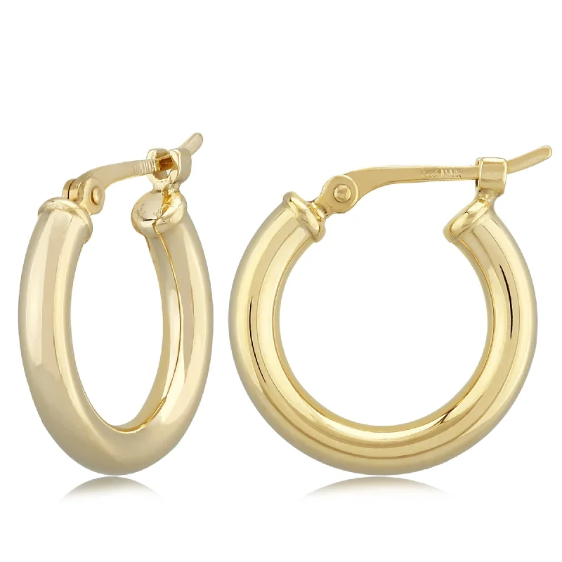 14K Yellow Gold 2.5X15mm S/D Hoop Earrings