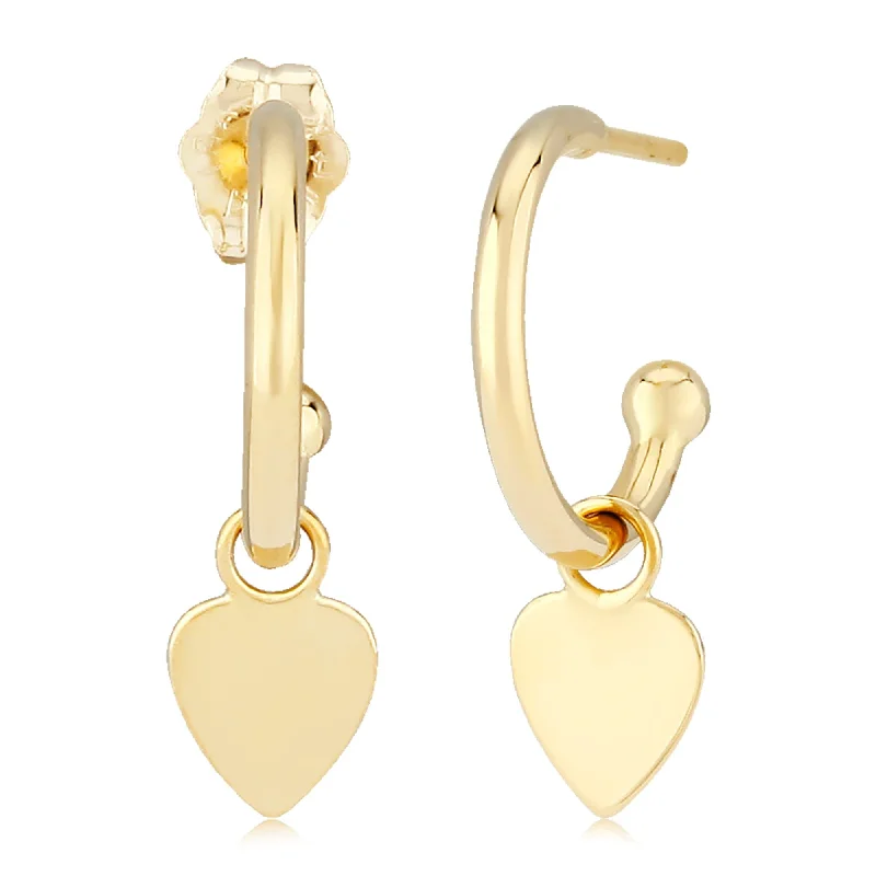 14K Yellow Gold 1.5X12M W/Flat Heart Drop Earrings