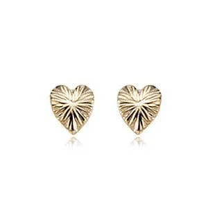 14K Yellow Gold Small Lined Heart Earrings