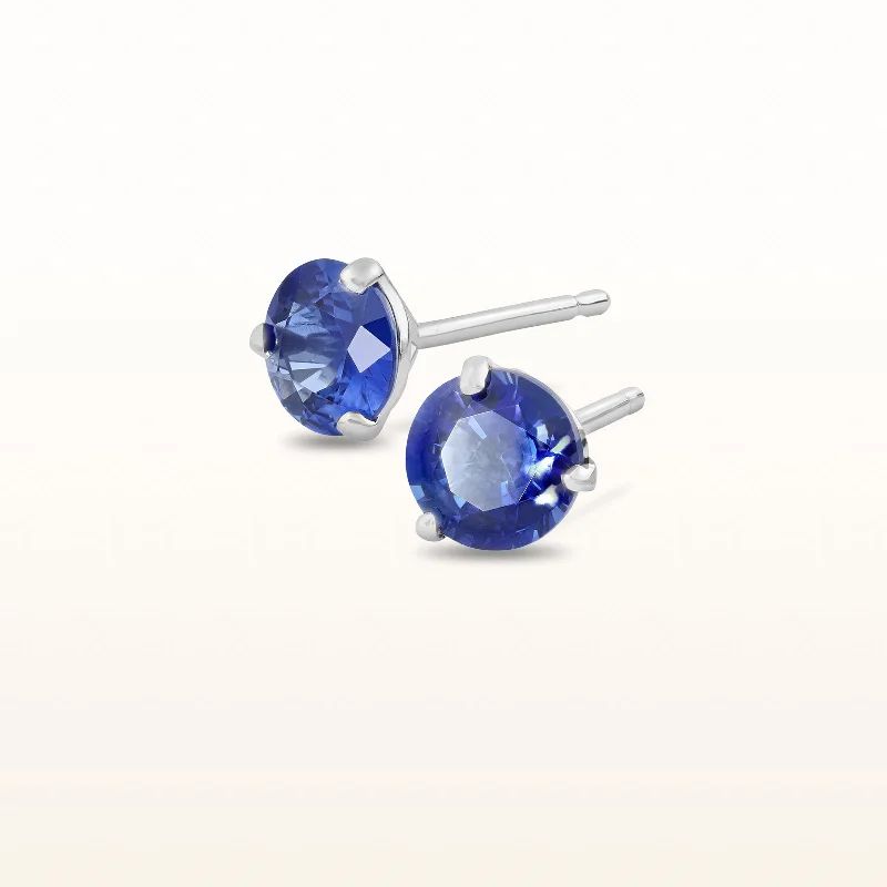 statement gemstone necklace handmade 1.10 ctw Round Blue Sapphire Martini-Style Stud Earrings in 14kt White Gold