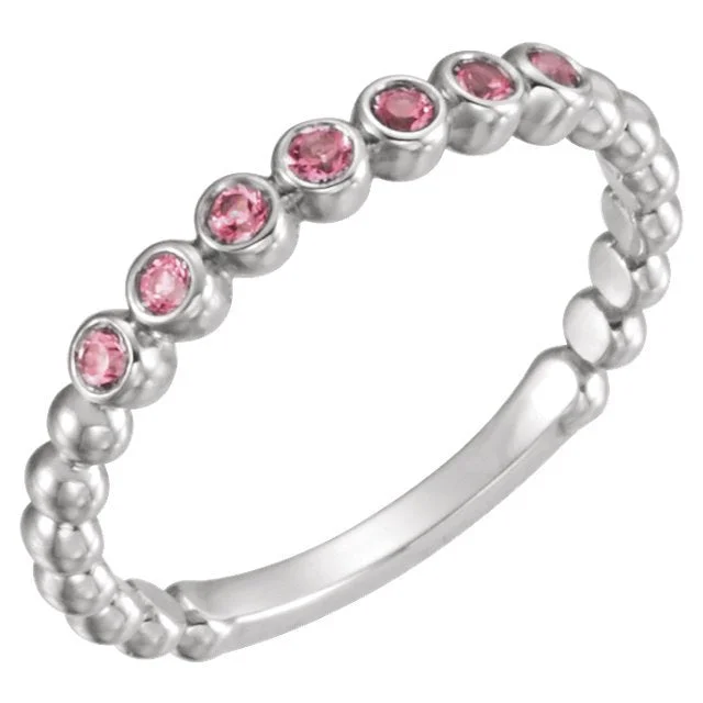 white gold diamond cluster ring 14KT GOLD 0.21 CTW PINK TOURMALINE BEADED STACKABLE RING