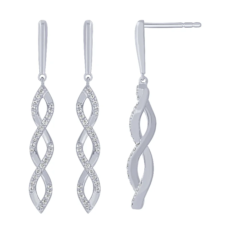 14K White Gold 1/5Ct Diamond Twist Dangle Earrings