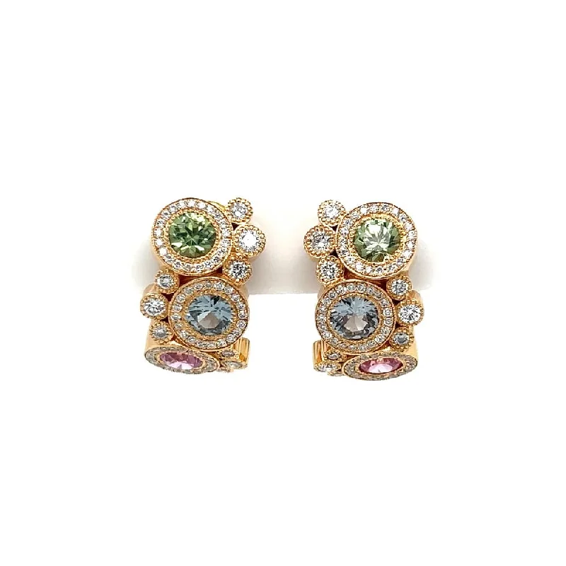 18K YG TIVOL Pastel 3tcw Sapphire & 1.55cw Diamond Bubble Cluster Earrings Regard Jewelry Austin, Texas