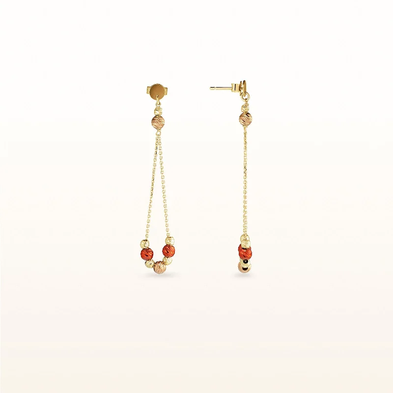 18kt Yellow Gold Dangle Earrings with Pink and Red Beads