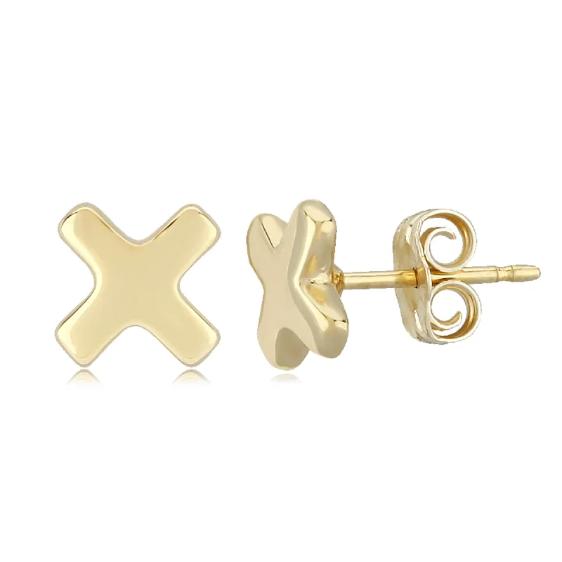 14K Yellow Gold 8mm "X" Shape Stud Earrings