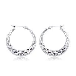 Sterling Silver Md Diamond Cut Hoop S/D Earrings