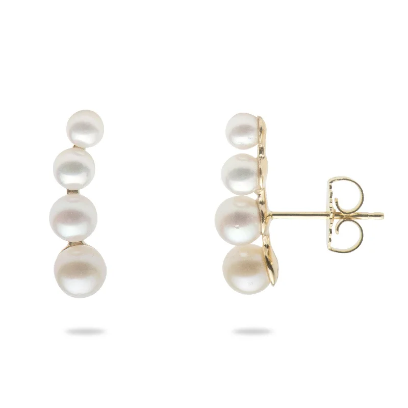 Akoya & Freshwater White Pearl Earrings in Gold - 3.5-6mm