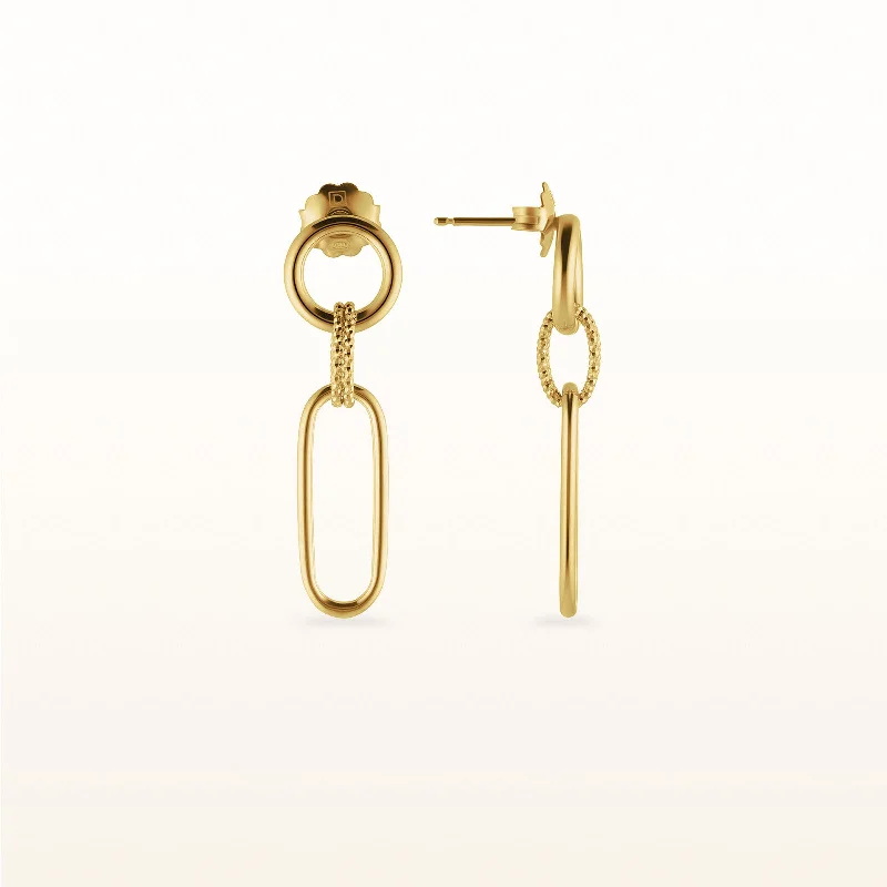 Alternating Link Paperclip Earrings in Yellow Gold Plated 925 Sterling Silver