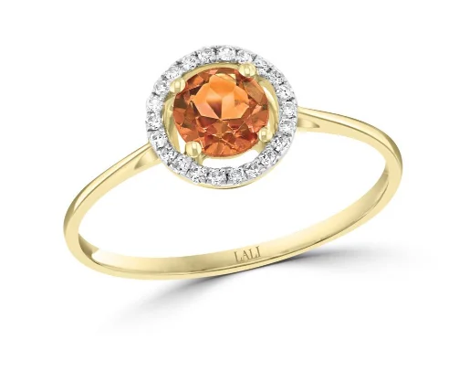 personalized ring with name Citrine and Diamonds Halo Fashion Ring in 14K Yellow Gold (.52ctw)