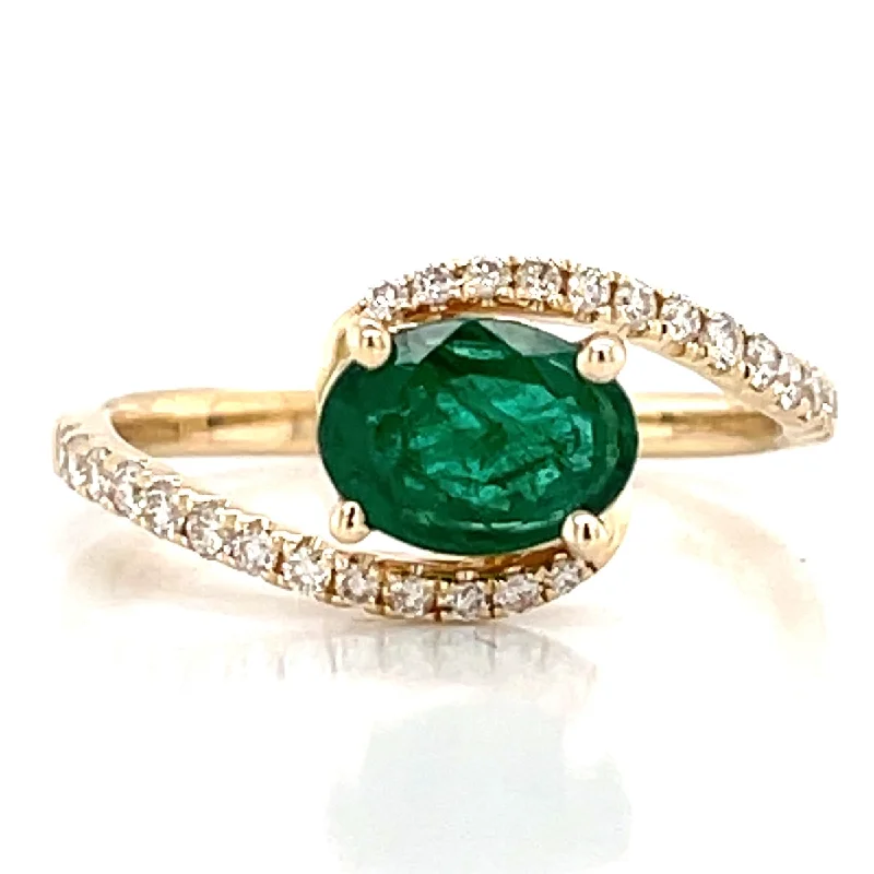 Bremer Jewelry Emerald and Diamond Bypass Fashion Ring in 14K Yellow Gold (1.13ctw)