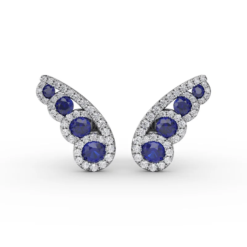 delicate floral wedding band Butterfly Wing Sapphire and Diamond Studs