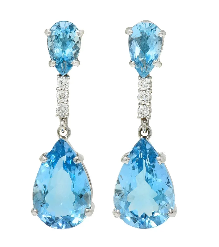 classic gold cuff bracelet Contemporary 15.10 CTW Aquamarine Diamond 14 Karat White Gold Pear Drop Earrings