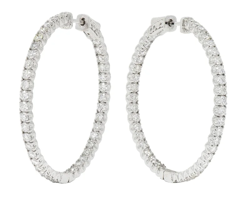 Contemporary 4.07 CTW Diamond 14 Karat White Gold Inside-Outside Hoop Earrings