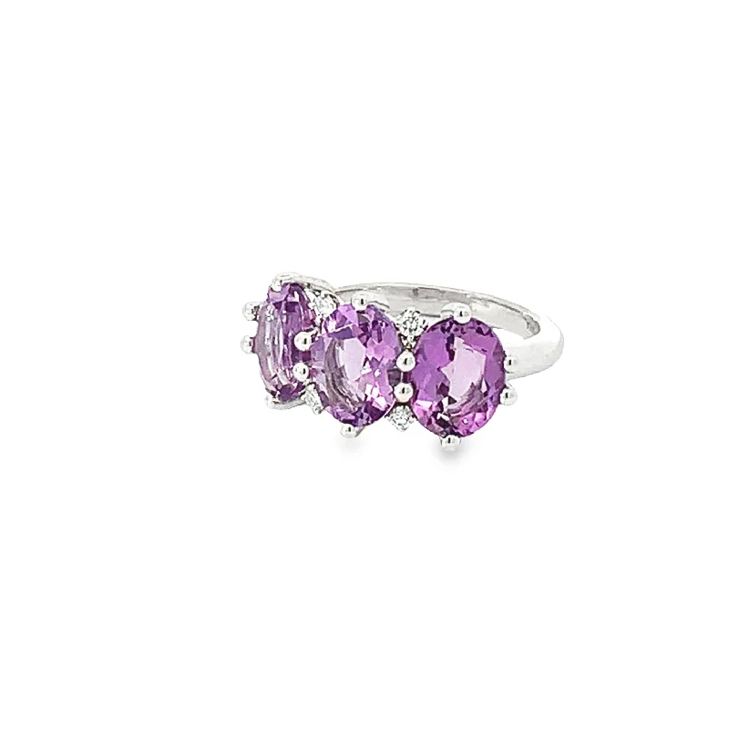 Rose de France Amethyst Trio Diamond Ring - made to order