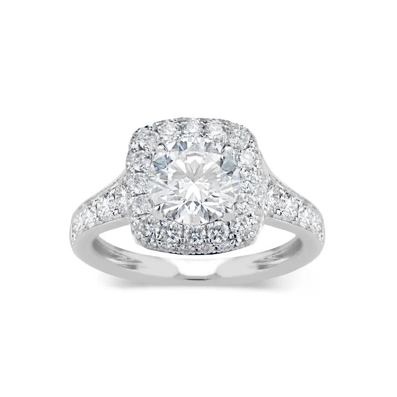 Cushion Double Edge Halo Diamond Engagement Ring with Diamond Bridge