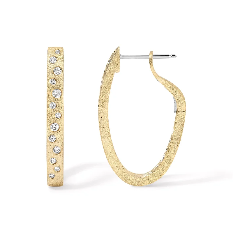 handmade silk thread earrings Diamond and Gold Oval Hoop Earrings