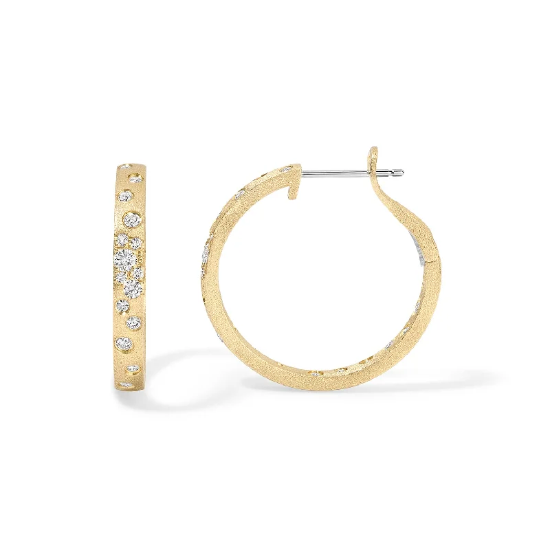gold-plated figaro chain Scattered Diamond Hoop Earrings