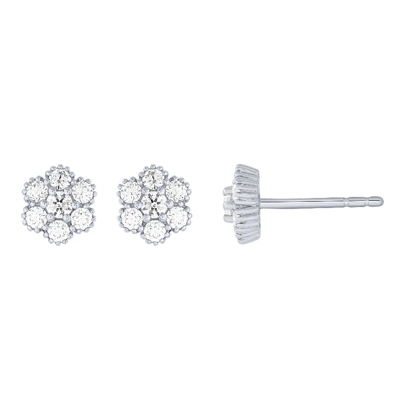 14K White Gold 1/4Ctw Diamond Floral Stud Earrings